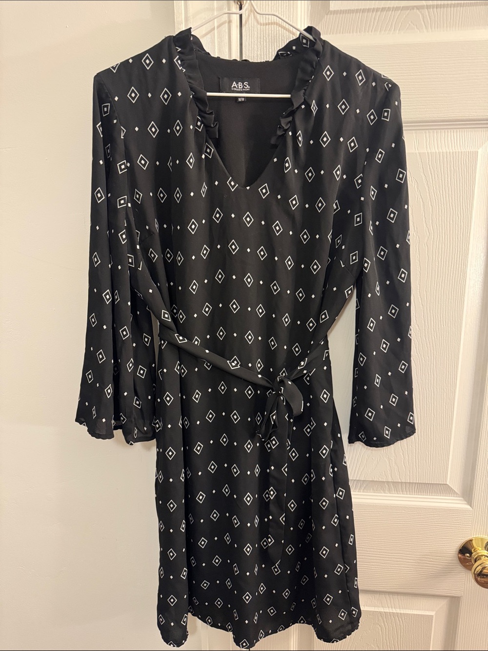 A.B.S. Black Diamond-Print Long Sleeve Wrap Dress